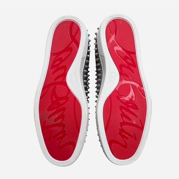 Christian Louboutin Pik Boat Metallic Silver Leather Spiked Slip On Sneakers 40 - Picture 7 of 13